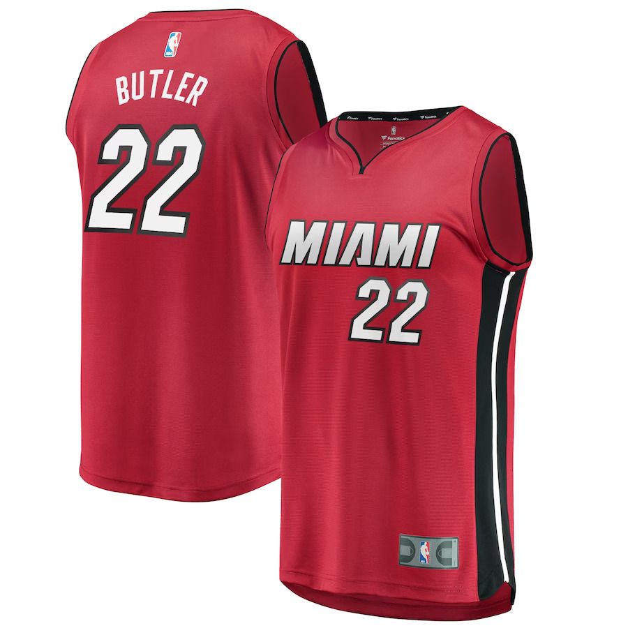 Men Miami Heat 22 Jimmy Butler Fanatics Branded Red Fast Break Replica NBA Jersey